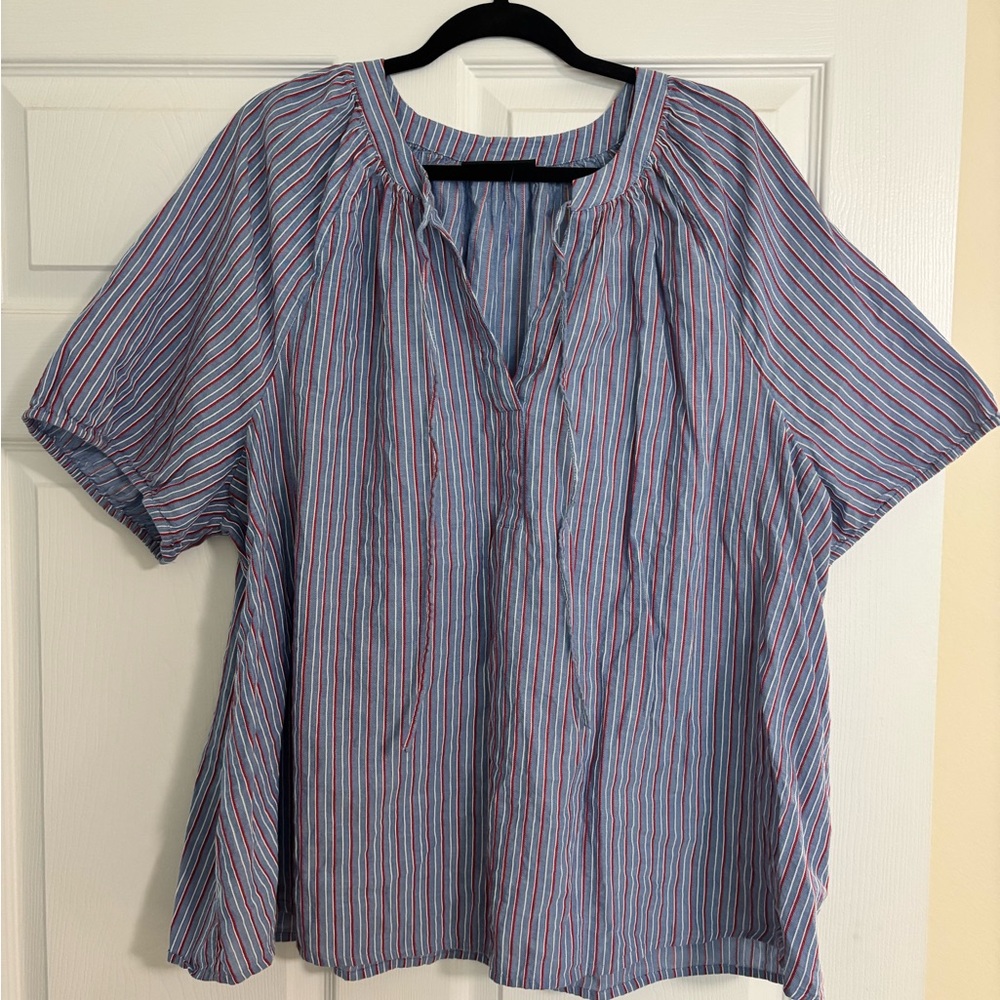 Lane Bryant Blue and Red Striped Short Sleeve shirt